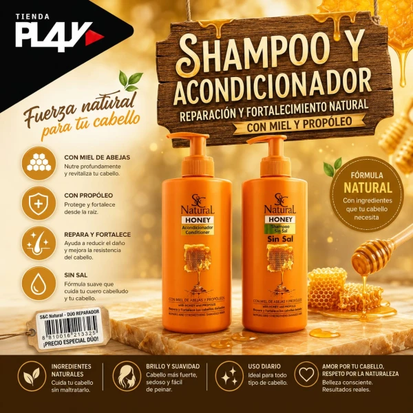 Shampoo y Acondicionador sin sal de Miel's foto | Play |  BizneCubano